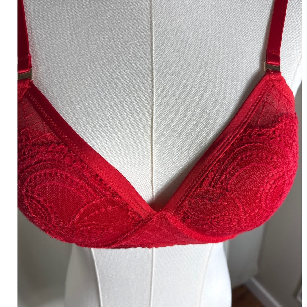Aerie Red Lace Wireless Bra 34D Adjustable Straps Hook Eye Back Closure - Picture 2 of 6